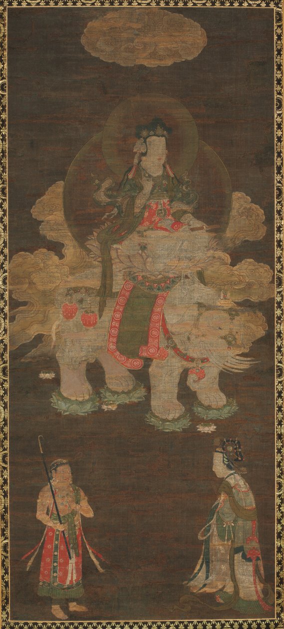 Shakyamuni Triad: Buddha deltog av Manjushri och Samantabhadra Bodhisattva med Elephant, sent 1 av Unbekannt