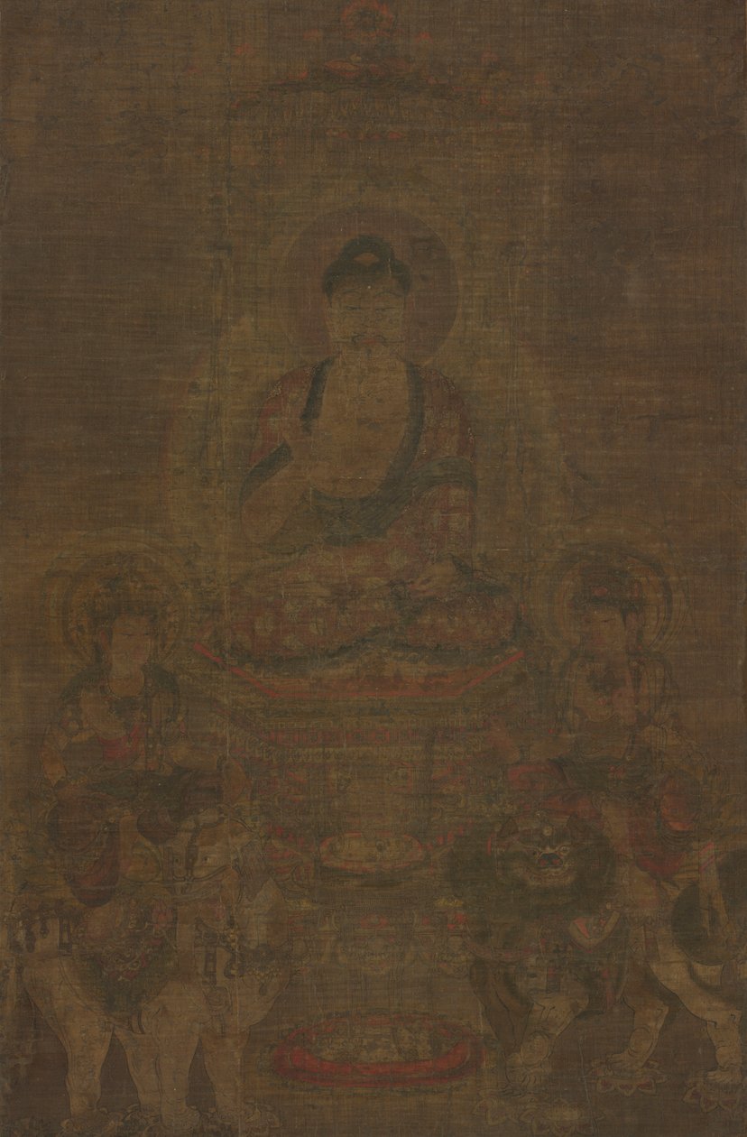 Shakyamuni Triad: Buddha deltog av Manjushri och Samantabhadra, ca. 900. av Unbekannt