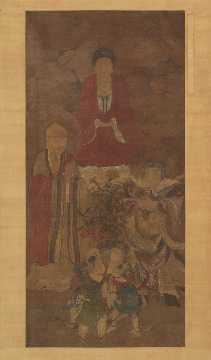 Shakyamuni med luohan, himmelsk kung och pojkar, tidigt 1600-tal. av Unbekannt