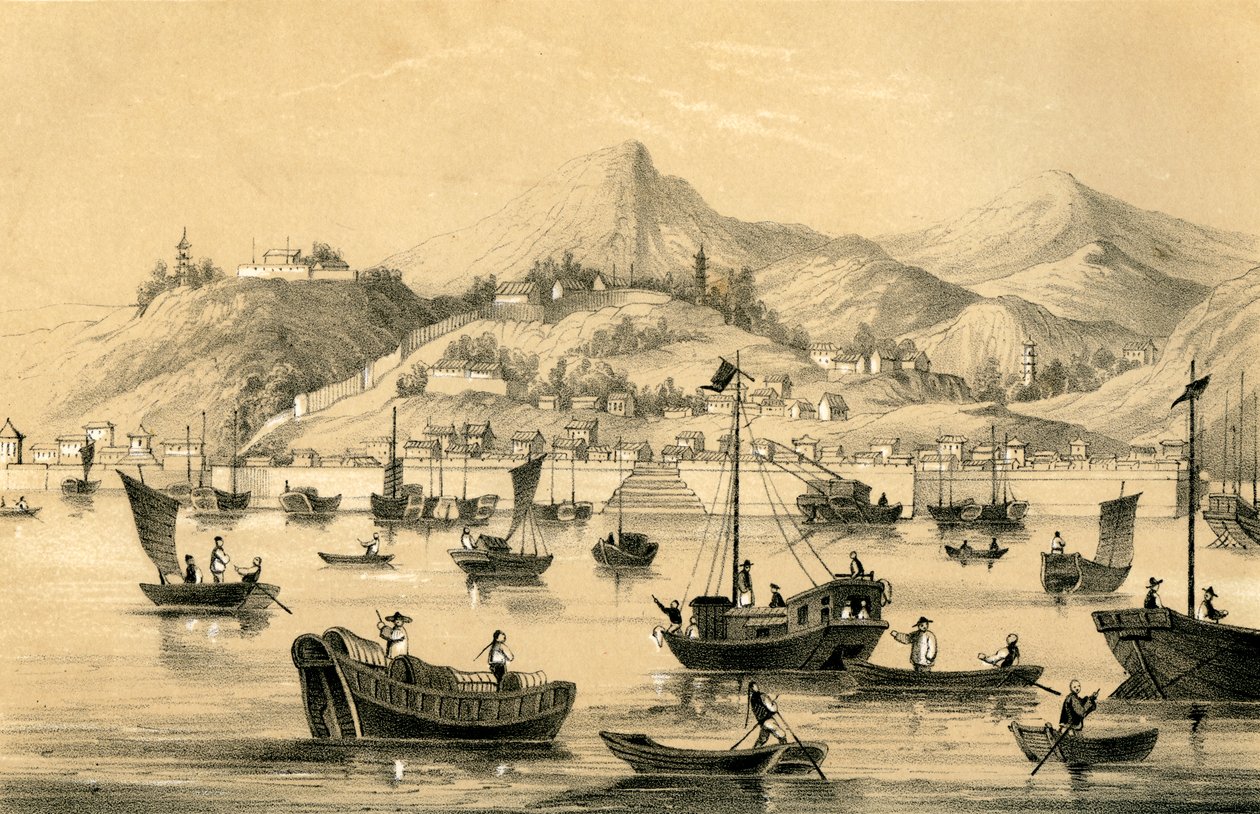 Shanghai, en av de fem hamnar som öppnades genom det sena fördraget för brittisk handel, 1847 av Unbekannt