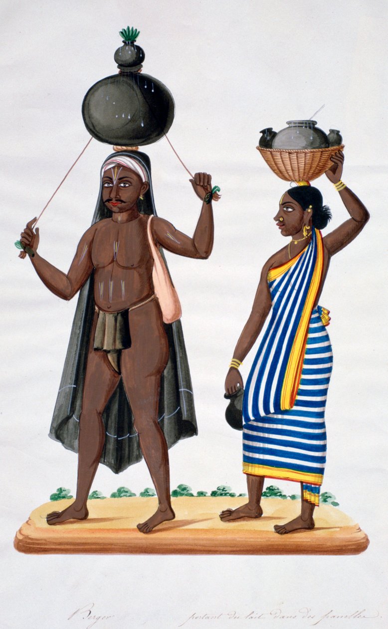 Shepherd och hans fru bär mjölk, Indien, 1834 av Unbekannt