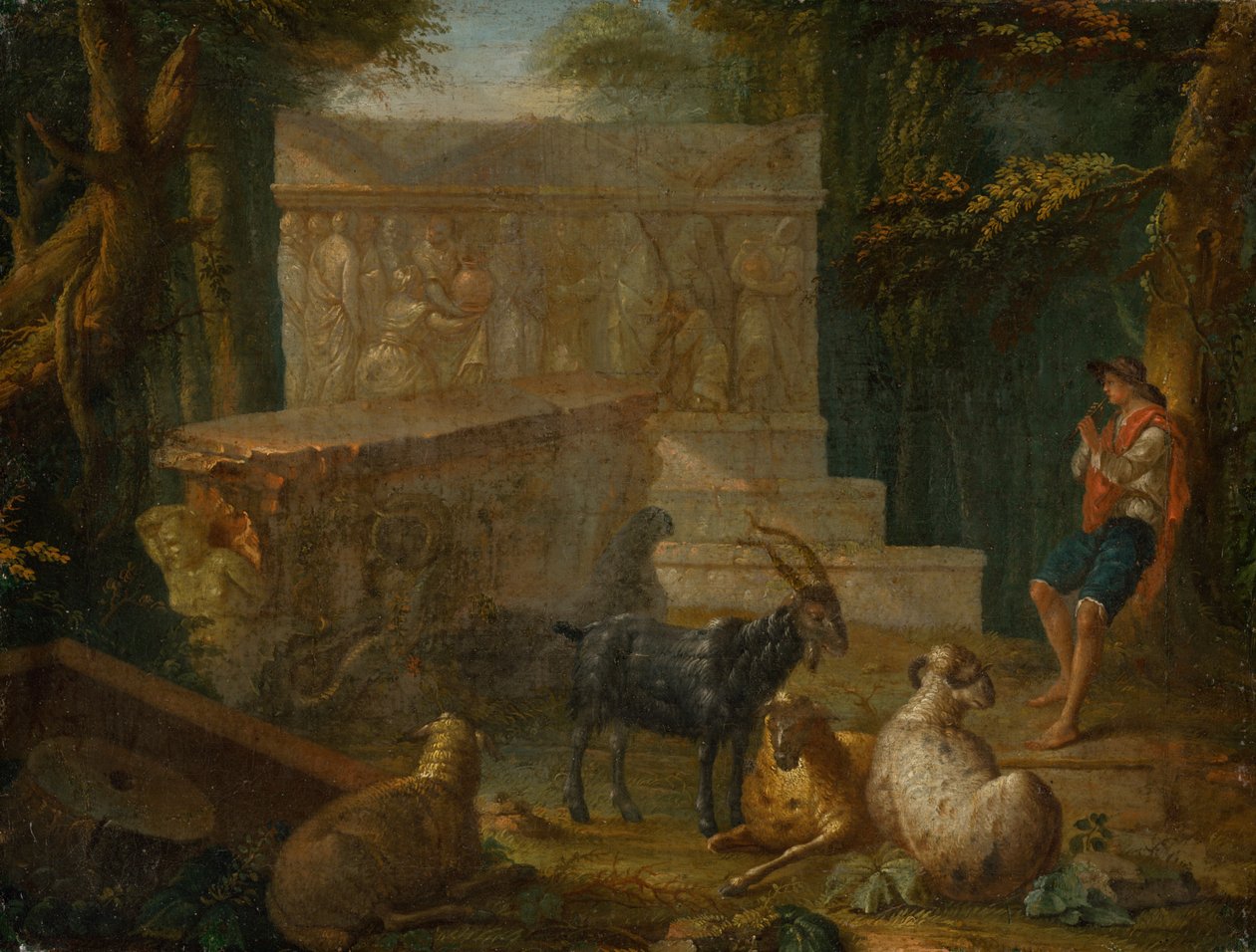 Shepherd nära Antique Relief av Unbekannt