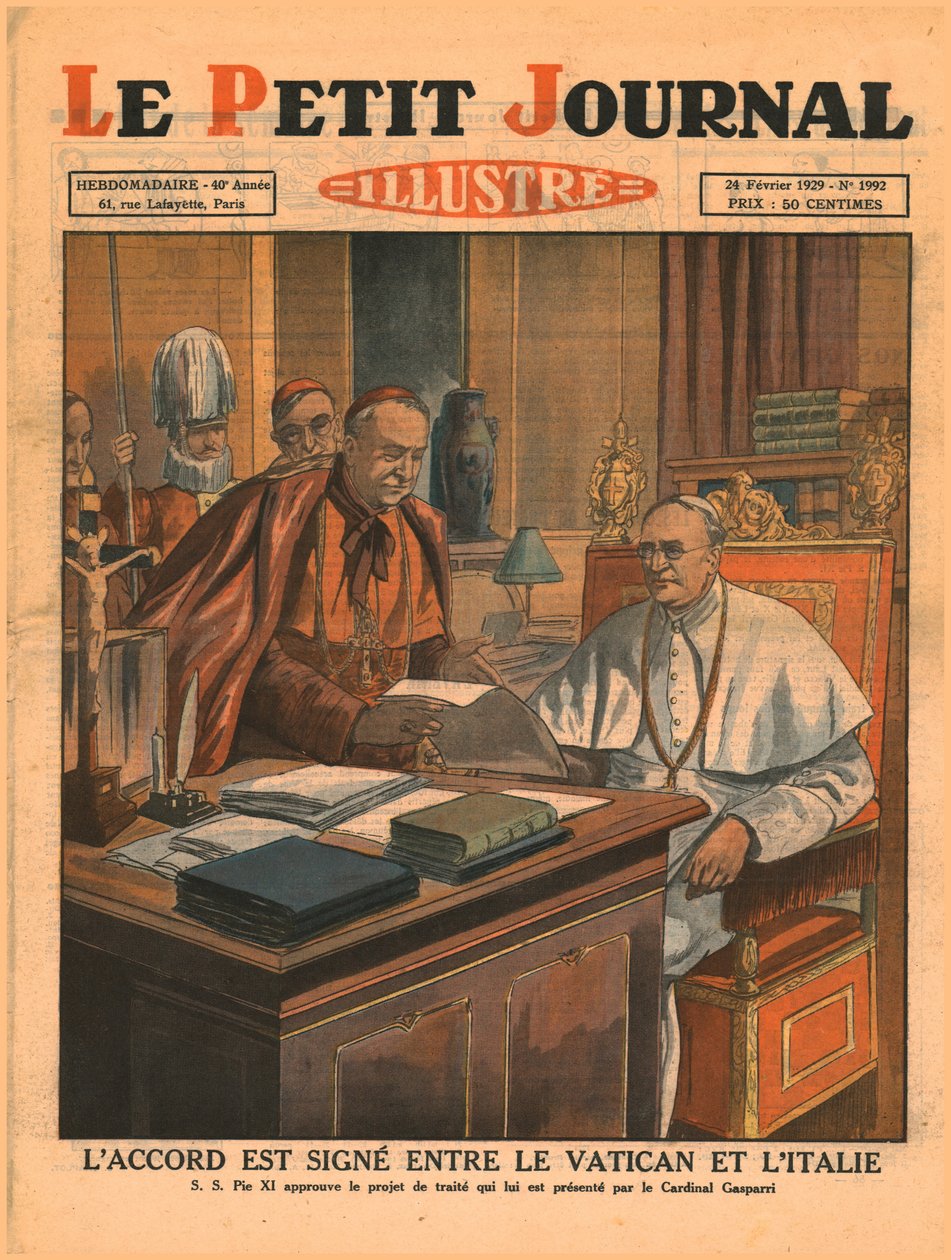 Undertecknande av avtalet mellan Vatikanen och Italien, 1929. av Unbekannt