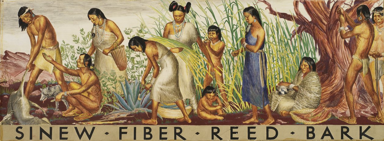 Sen, fiber, vass, väggmålning av bark, ca. 1933-1943. av Unbekannt