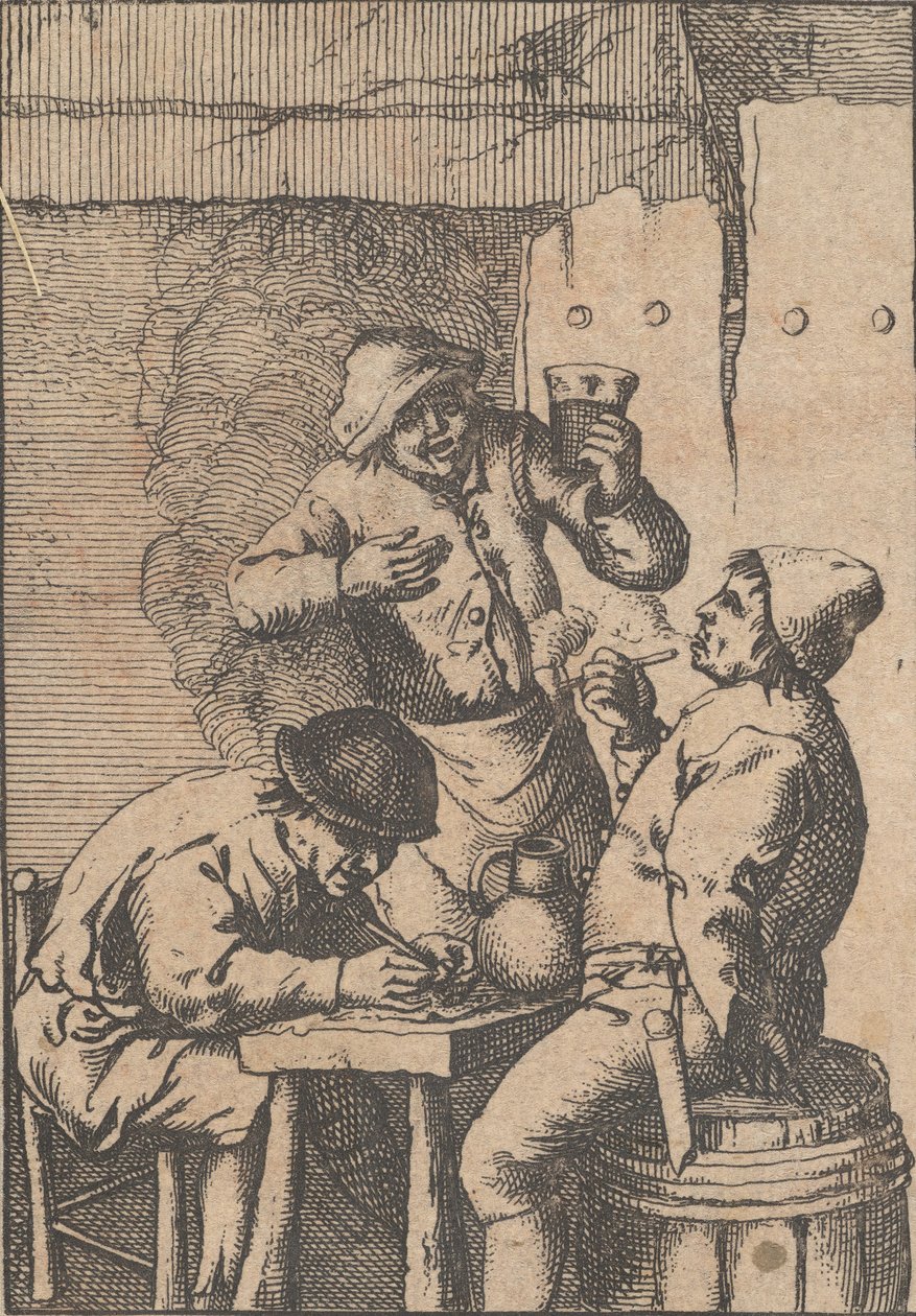 Sångare som står mellan två rökare, 1610-85. av Unbekannt