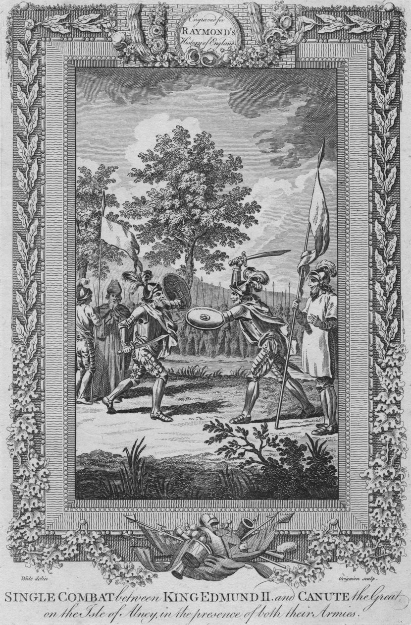 Singelstrid mellan kung Edmund II och Knut den store på Isle of Abney, 1787 av Unbekannt