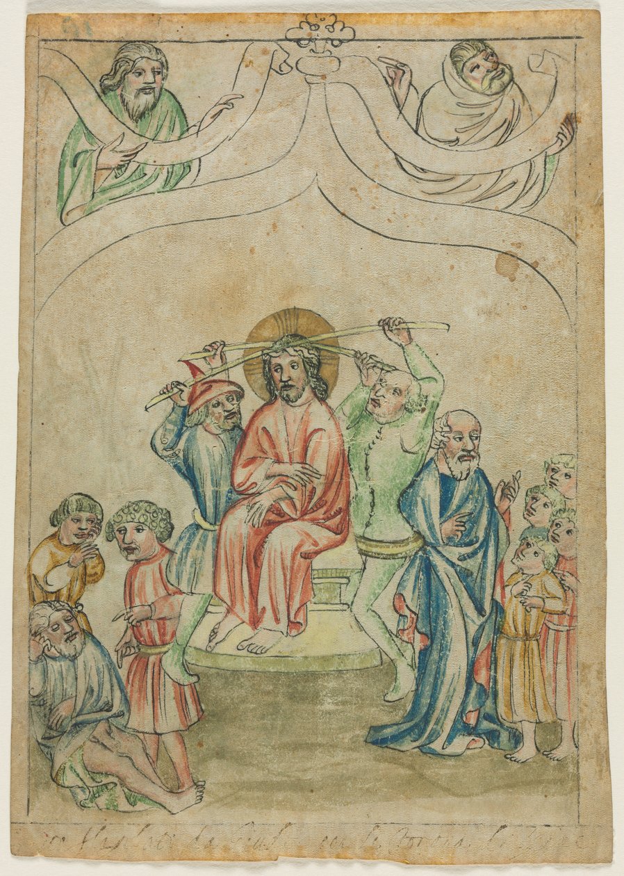 Single Leaf from a Biblia Pauperum: Christ Carrying the Cross verso, ca. 1410. av Unbekannt