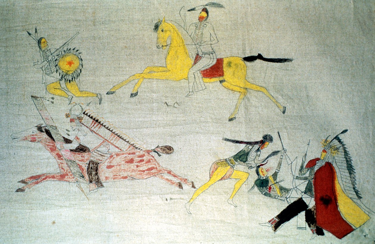 Sioux-krigare i strid, c1890 av Unbekannt