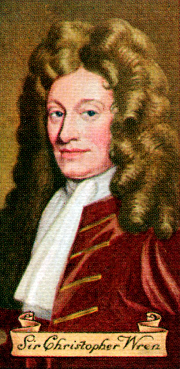 Sir Christopher Wren, hämtat från en serie cigarettkort, 1935 av Unbekannt