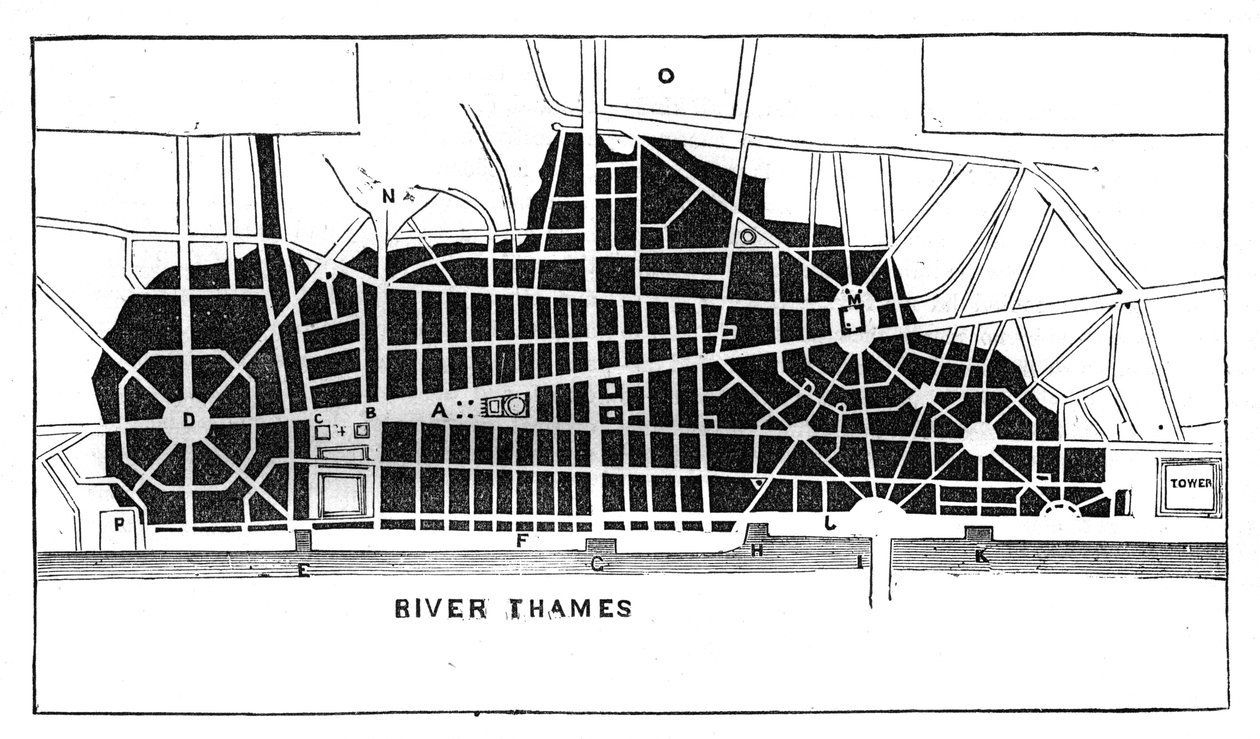 Sir Christopher Wrens planerar att återuppbygga London efter den stora branden 1666 c1902 av Unbekannt