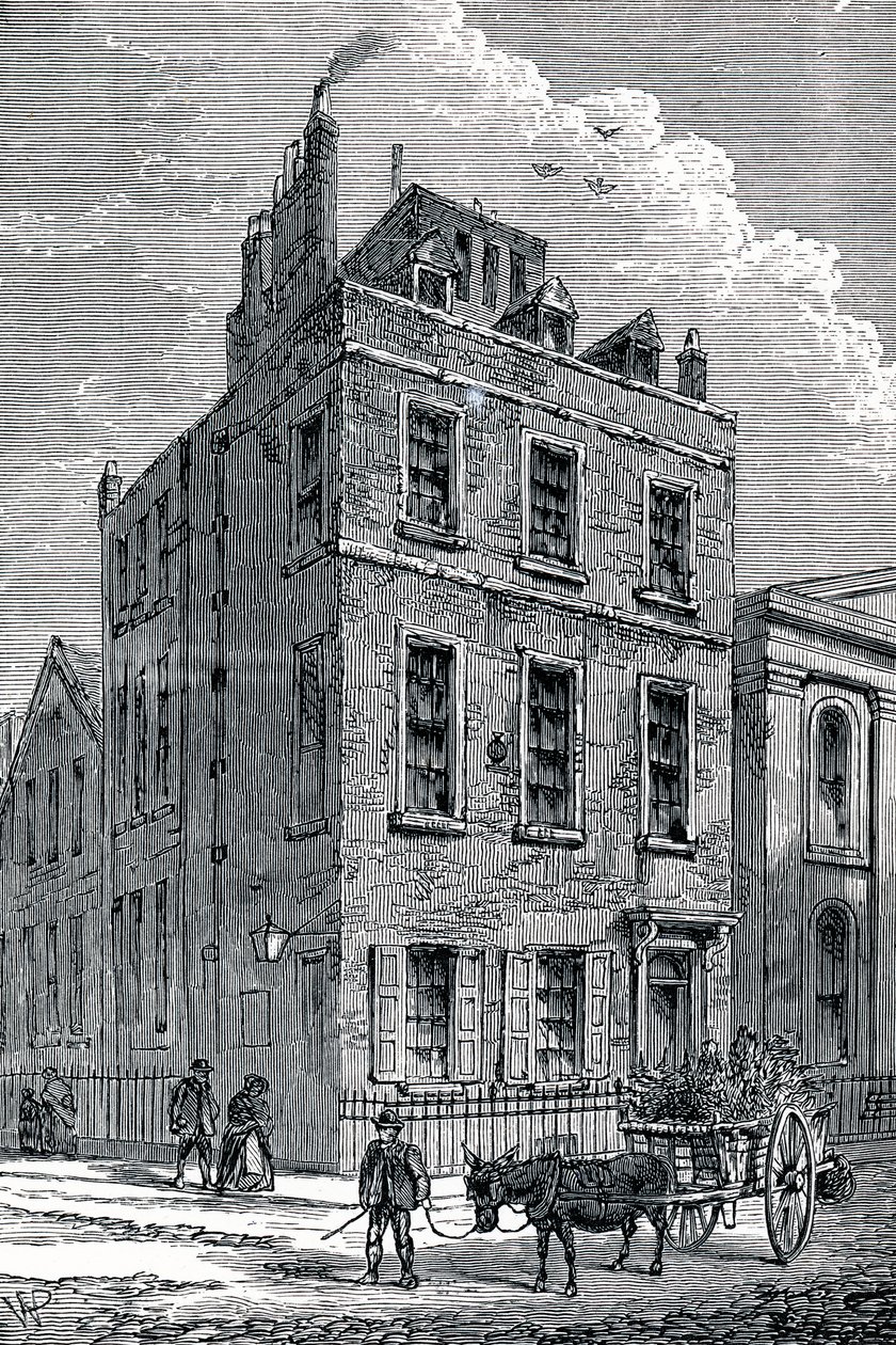 Sir Isaac Newtons hus i hörnet av Orange och St Martins Street, London, c1880 av Unbekannt