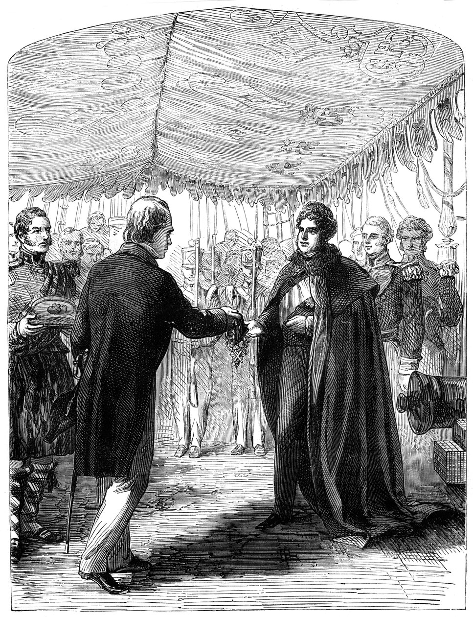 Sir Walter Scott presenterar St Andrews kors till kung George IV, 1822 av Unbekannt