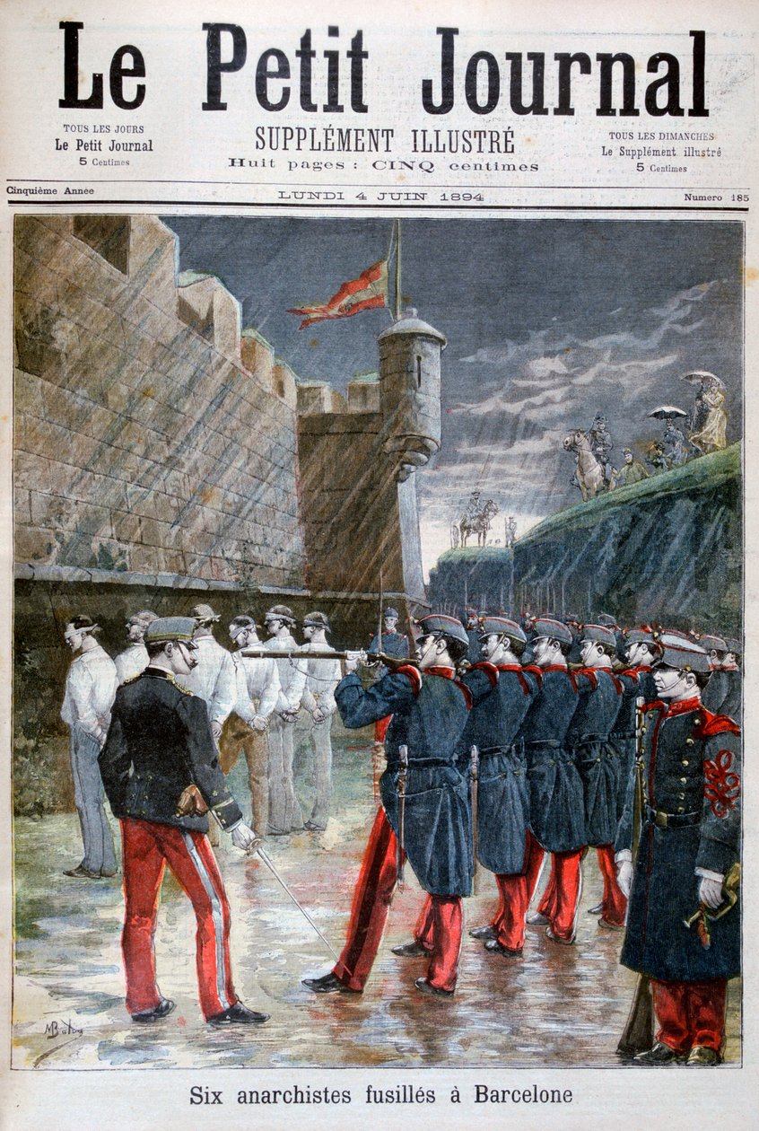 Sex anarkister avrättades i Barcelona, 1894 av Unbekannt
