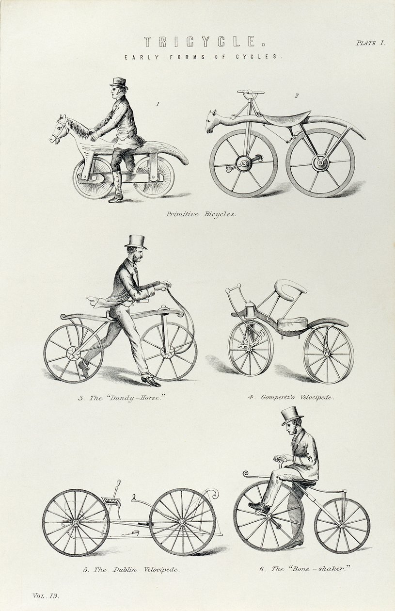 Sex tidiga former av cykel, c1870 av Unbekannt