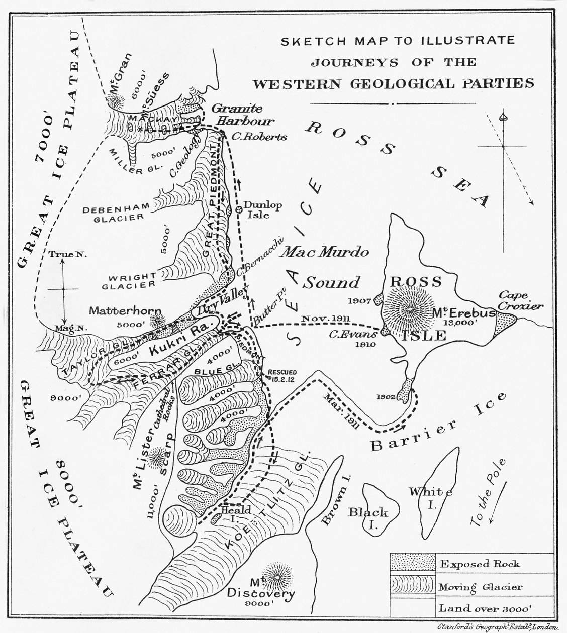 Skisskarta för att illustrera de västliga geologiska partiernas resor, 1913 av Unbekannt