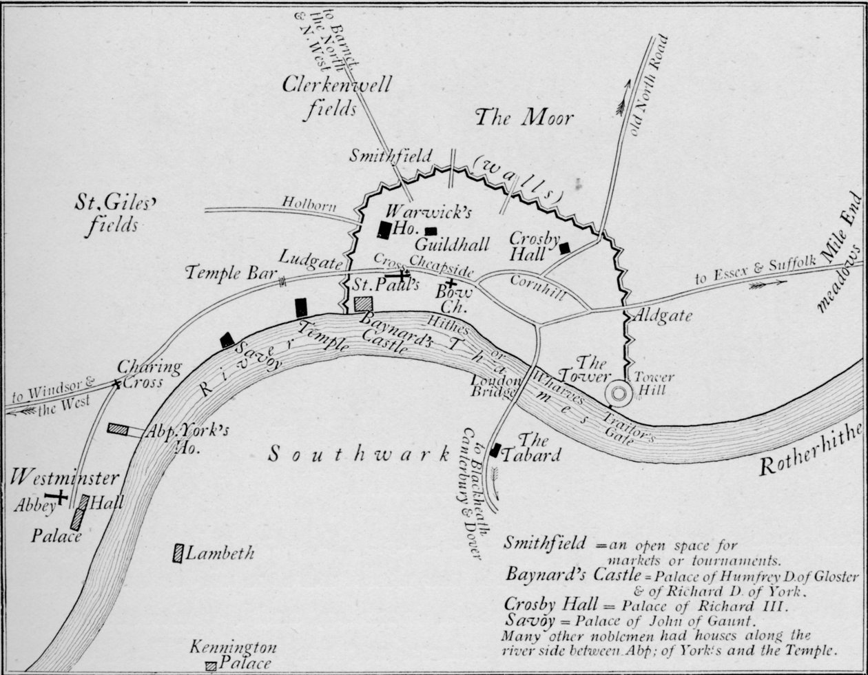 Skisskarta över London på 1400-talet, 1906 av Unbekannt