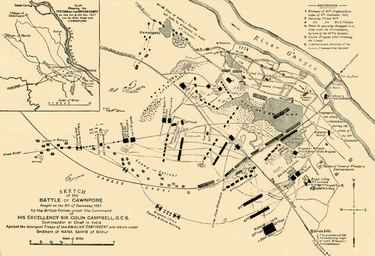 Skiss över slaget vid Cawnpore, 1857, 1901. av Unbekannt
