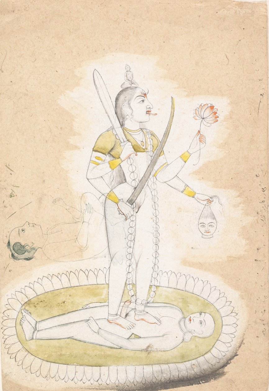 Skiss med Kali och en ung pojke, ca. 1800. av Unbekannt