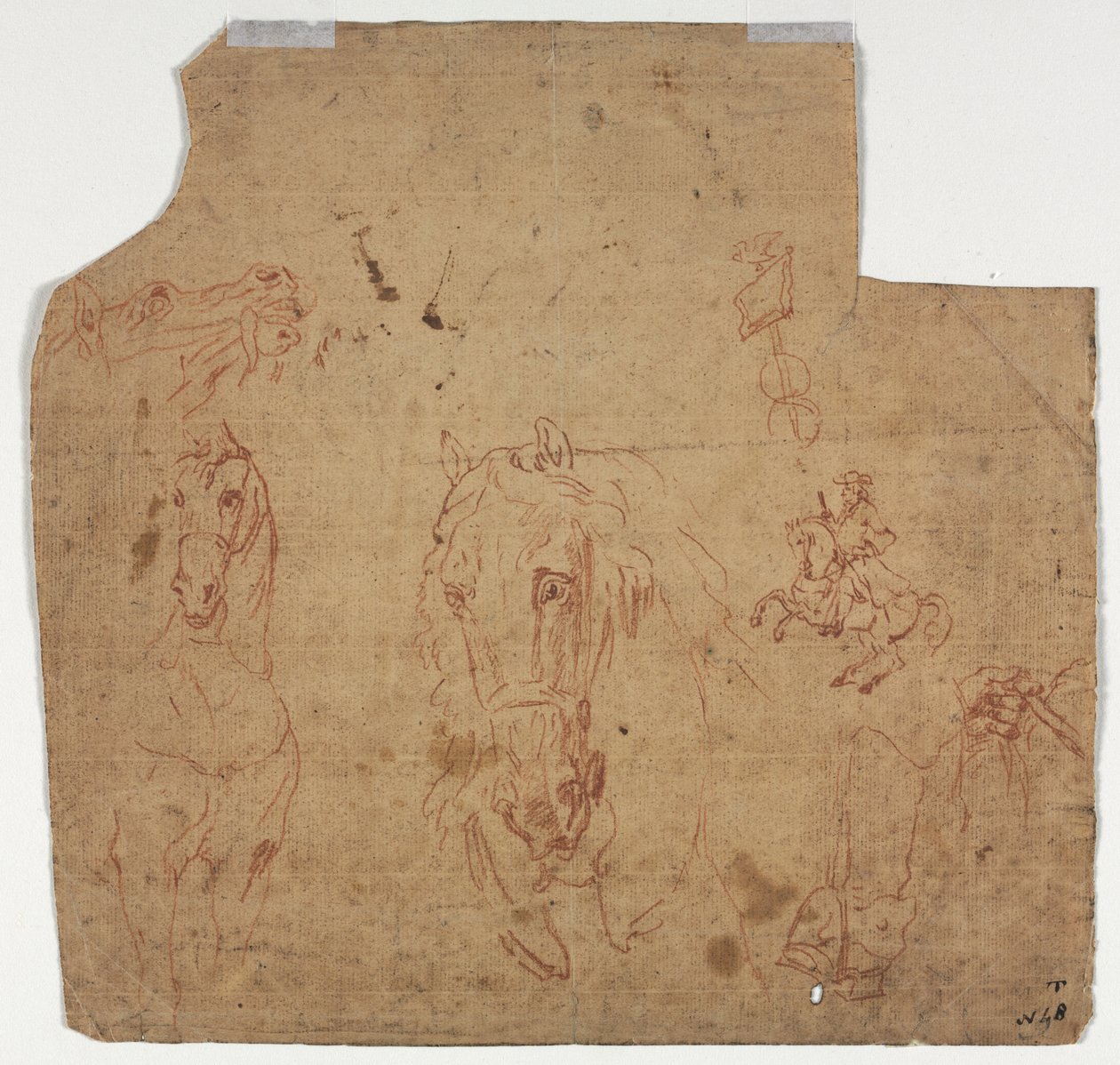 Skisser av hästar och ryttare recto, 1600-talet. av Unbekannt