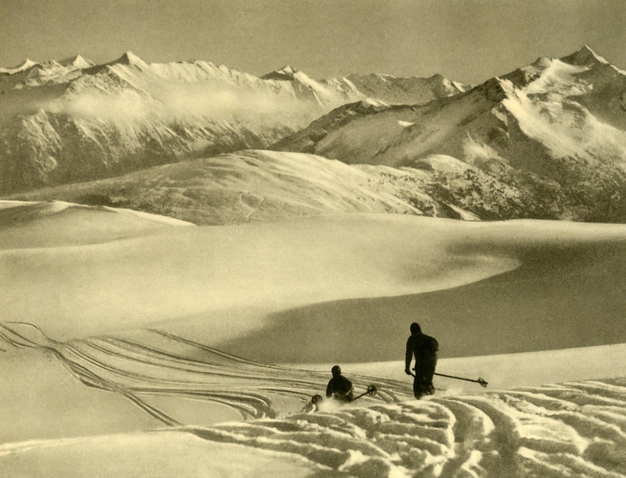 Skidåkning på Gerlosplatån, Österrike, c1935. av Unbekannt