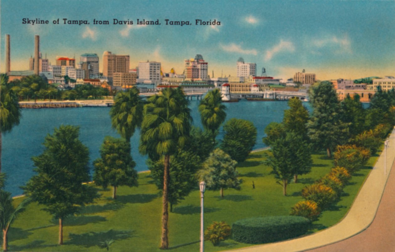 Skyline of Tampa, från Davis Island, Tampa, Florida, c1940-talet av Unbekannt