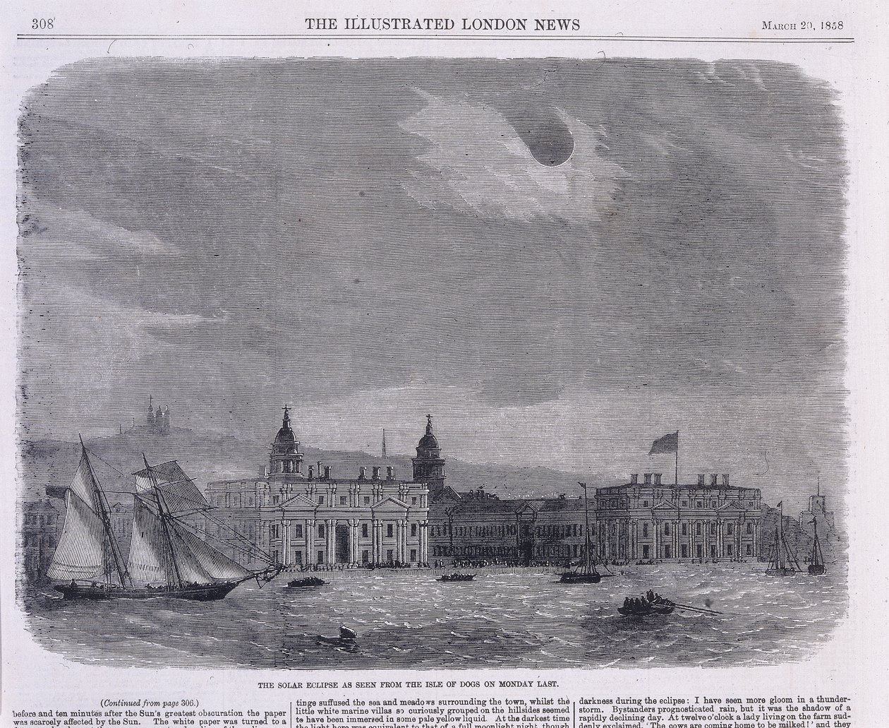 Solförmörkelse sett över Royal Observatory, Greenwich, 1858 av Unbekannt