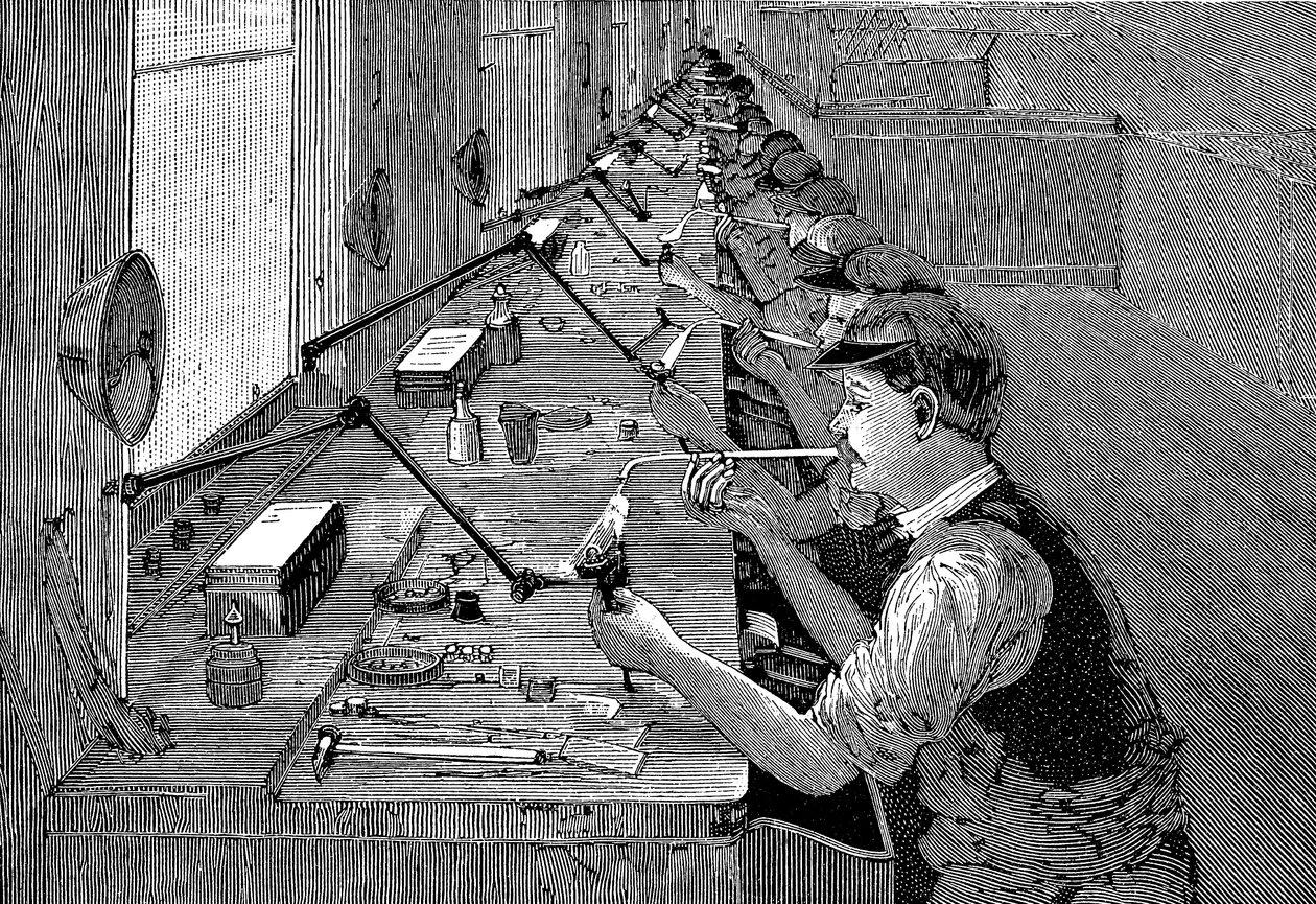 Lödning av cykeldelar i en amerikansk fabrik, c1900 av Unbekannt
