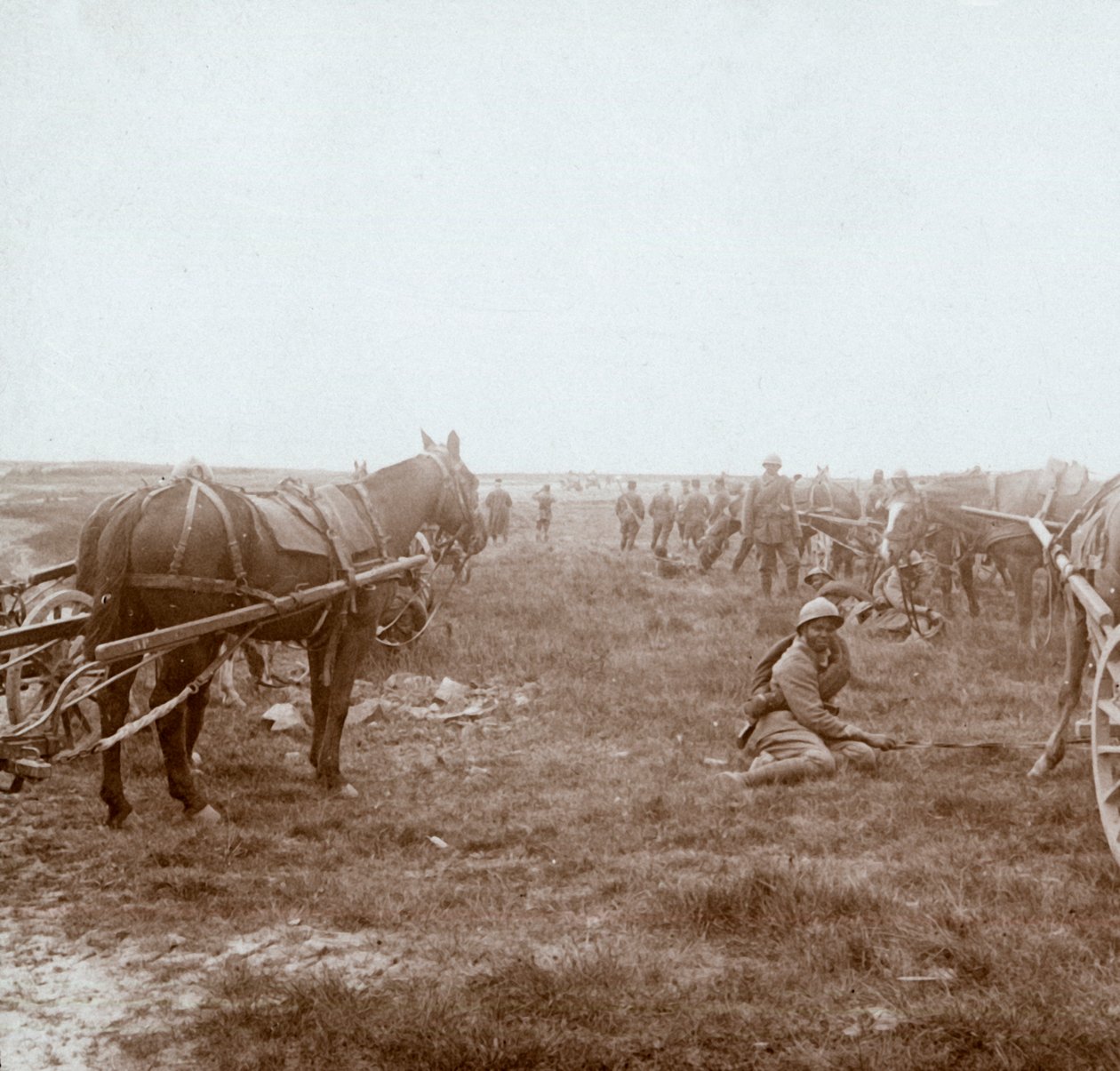 Soldater och hästdraget artilleri, c1914-c1918 av Unbekannt