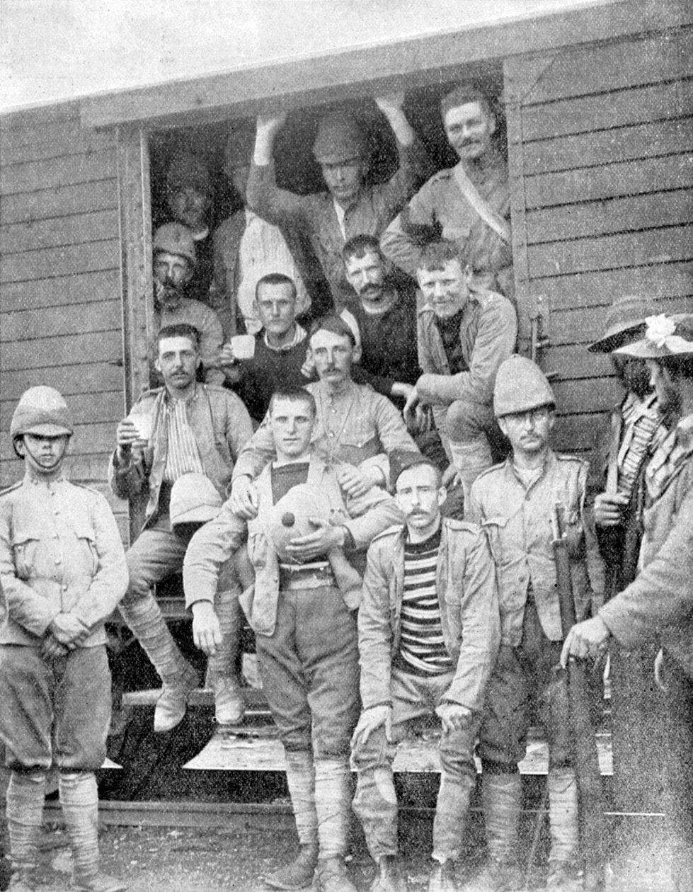 Soldater från de 18:e husarerna på tåget till Pretoria, Sydafrika, Boerkriget, 1900 av Unbekannt