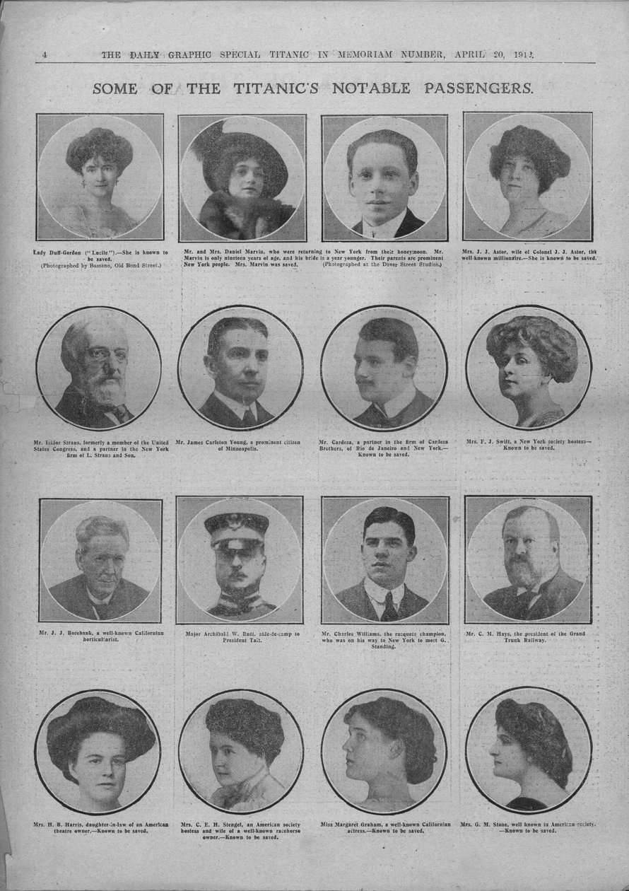 Några av Titanic Notable Passengers, 20 april 1912. av Unbekannt
