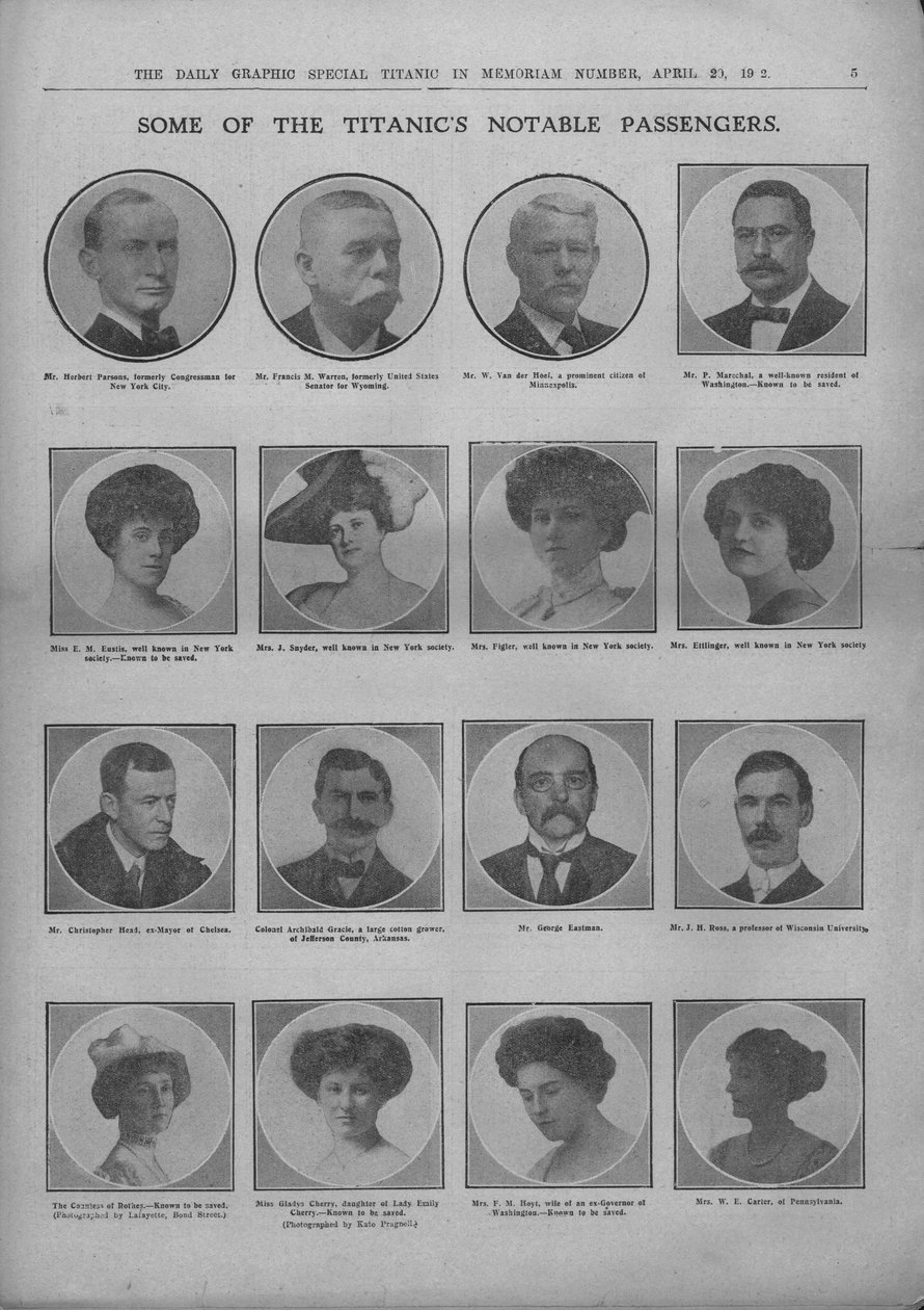 Några av Titanics Notable Passengers, 20 april 1912. av Unbekannt