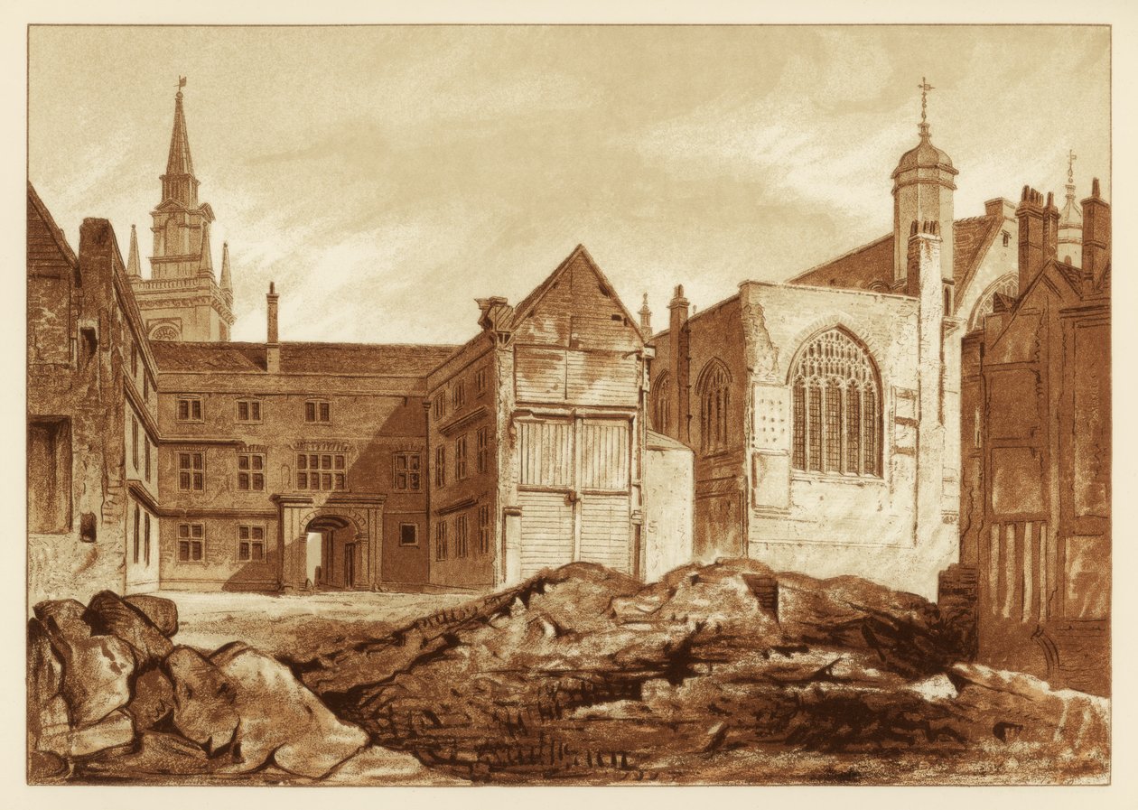 Sydostvy av Guildhall Chapel och Blackwell Hall, City of London, 1886 av Unbekannt
