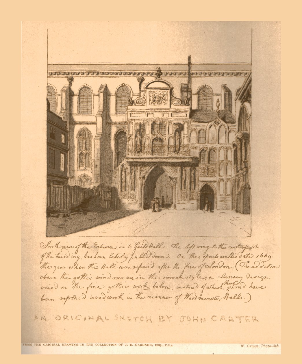 Södervy av ingången till Guildhall, c1669, 1886. av Unbekannt