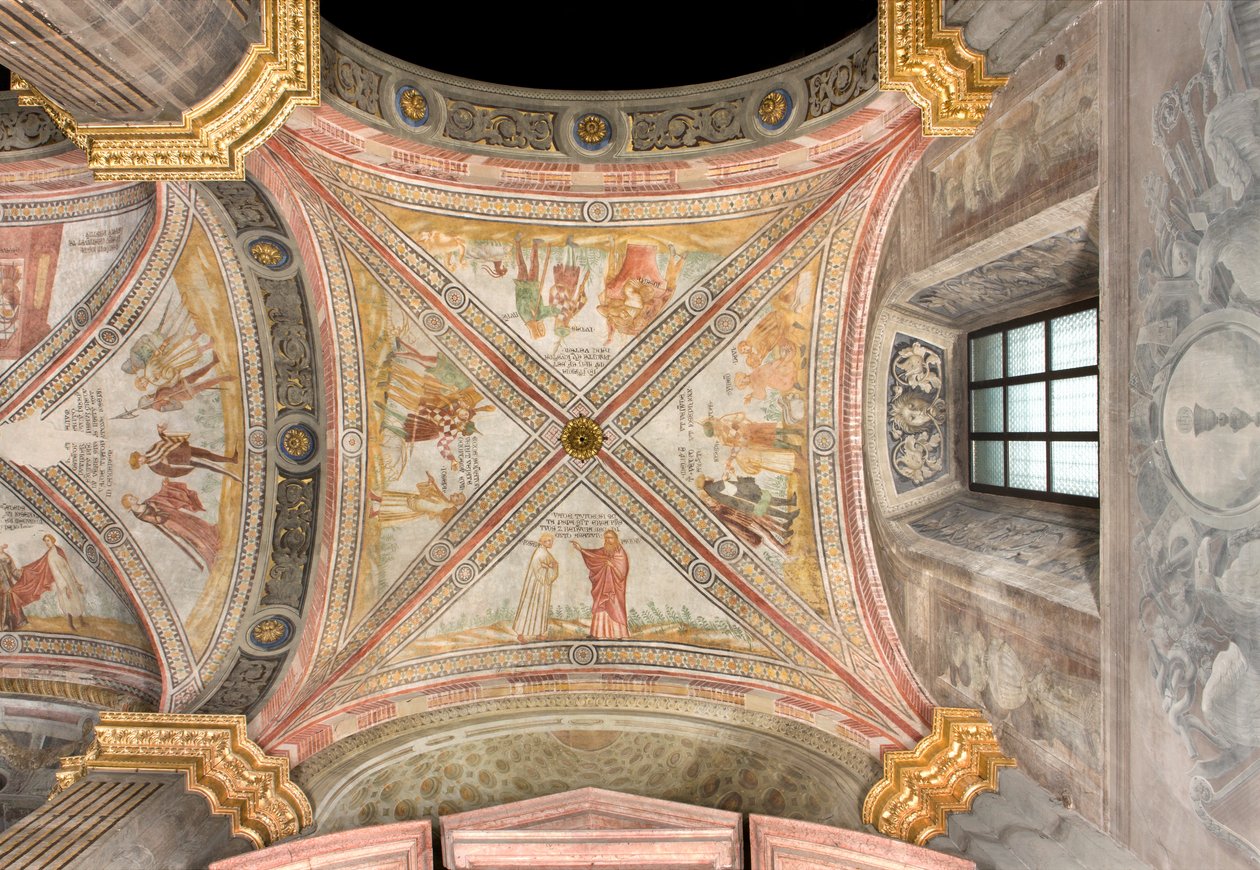 Södra tvärskeppet första östspann, Jacob skickar Josefs son till betesmarken, Brödernas tomt till birdie Joseph, Ruben föreslår att han ska kastas i brunnen, Joseph såld till köpmän, katedralen Santa Maria Assunta, Duomo, Cremona, Lombardiet, Italien (foto av Unbekannt