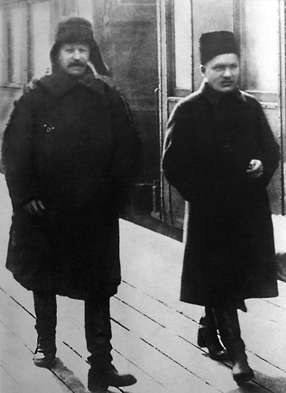 De sovjetiska ledarna Joseph Stalin och Sergei Kirov, Moskva, Sovjetunionen, 1928 av Unbekannt