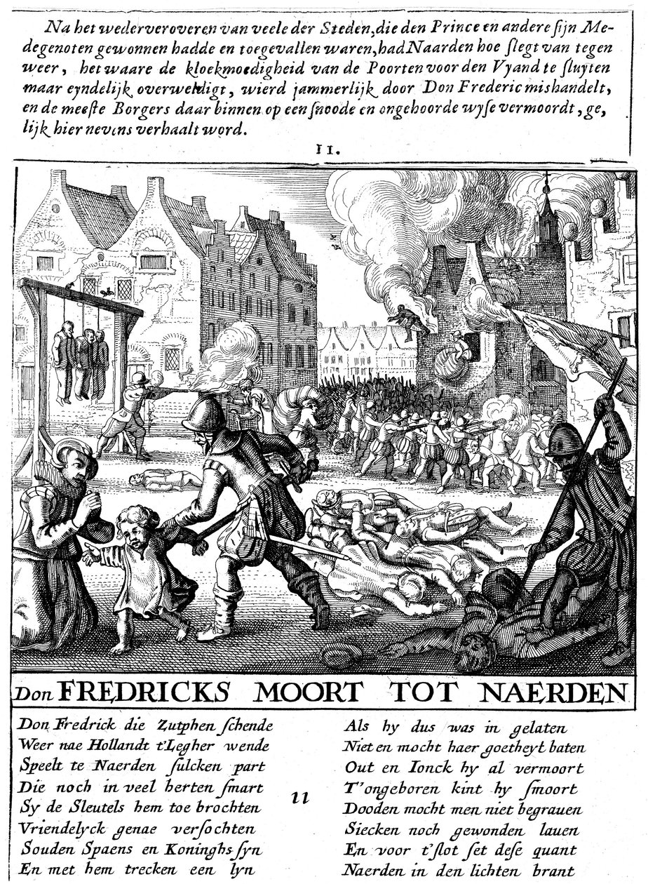 Spanska trupper eldade upp byggnader och massakrerade under spanskt styre i Nederländerna, 1567-73 av Unbekannt