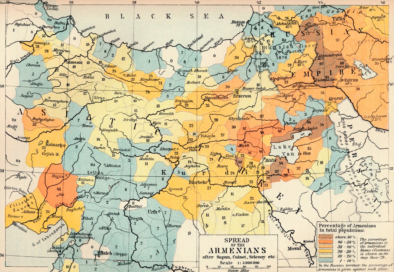 Armeniens spridning efter Supan, Cuinet, Selenoy etc, c1560, 1907 av Unbekannt