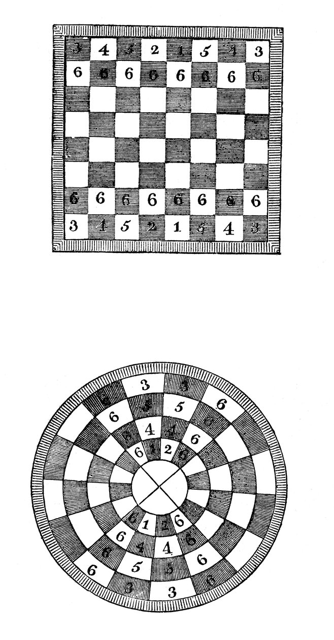 Fyrkantiga och cirkulära schackbräden, 1300-talet, 1833 av Unbekannt