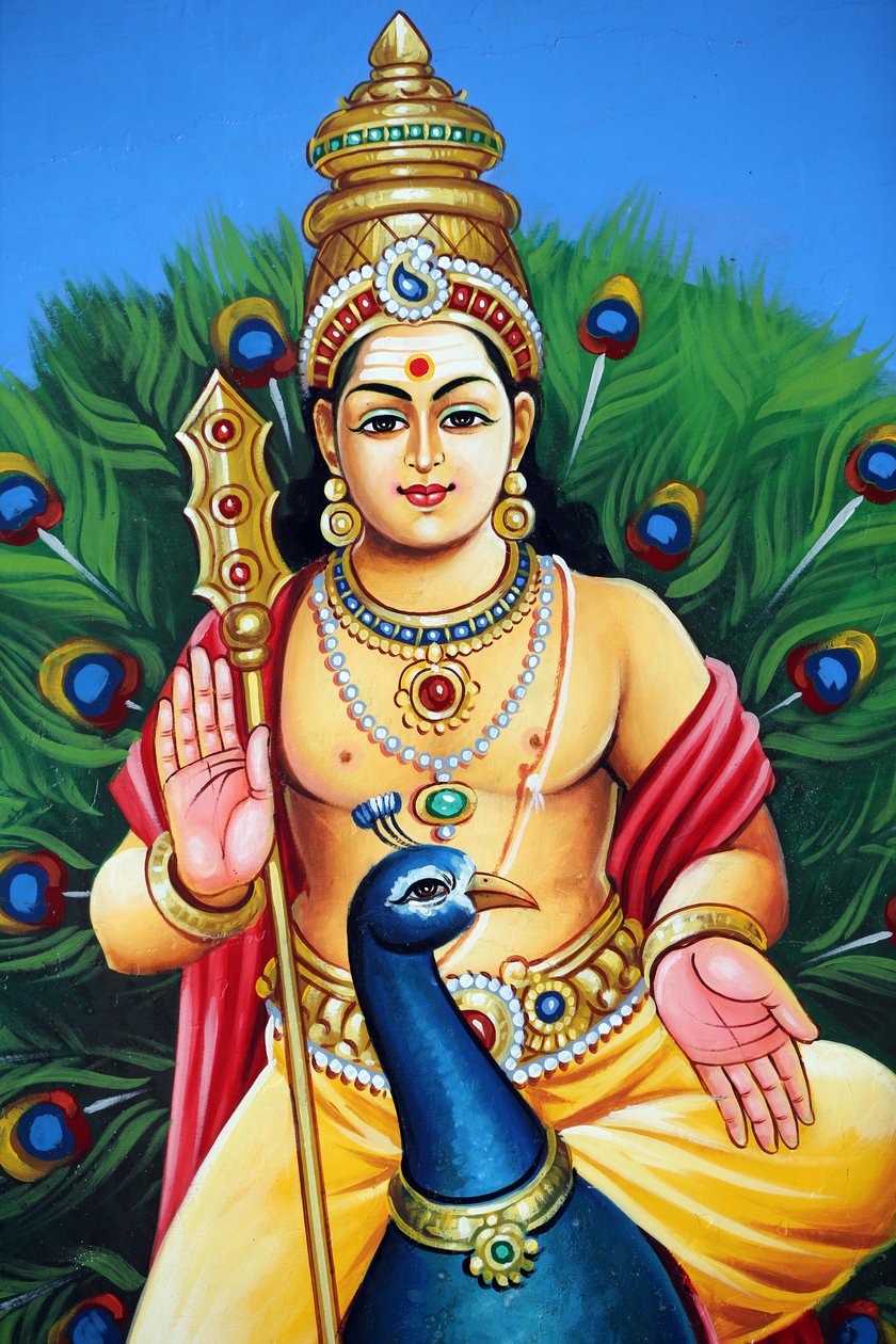 Sri Mariamman hinduiska tempel. Karthikeya Also Non Asa Murugan, Skanda och Subramanya Eyes the Hindu God Who War, 20160817, Singapore, Singapore av Unbekannt