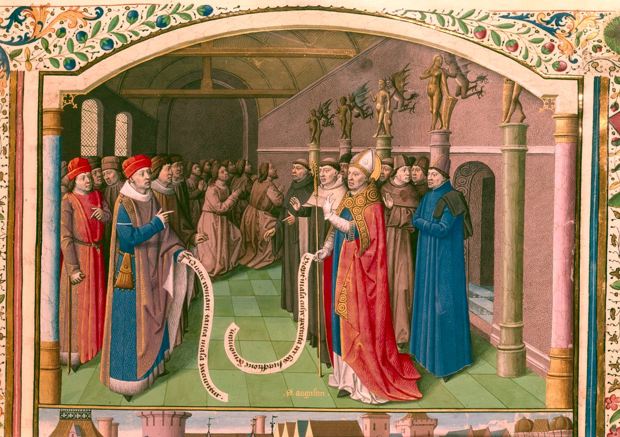 "St Augustine, biskop av Hippo i diskussion" av Unbekannt