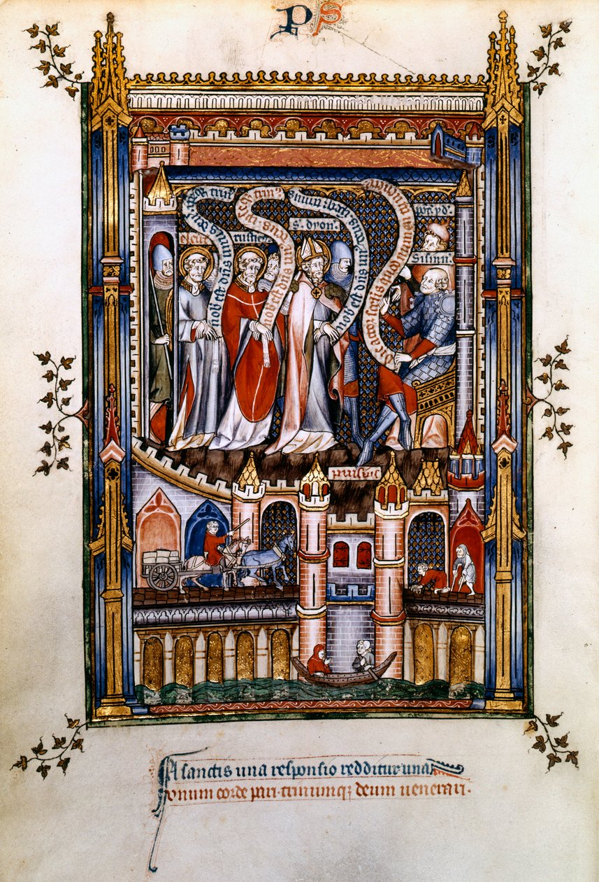 St Denis, St Rusticus och St Eleutherius före Sisinnius, 1317 av Unbekannt