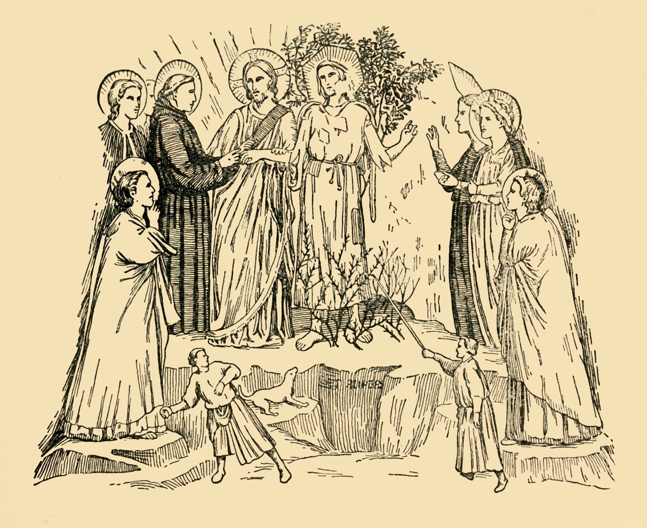 St. Franciskus av Assisi tar damen fattigdom för att vara hans brud, c1930. av Unbekannt