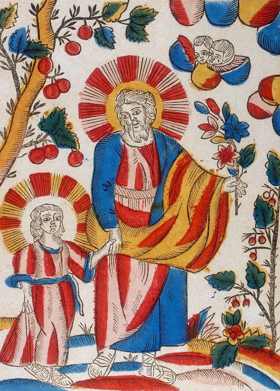 St Joseph och Jesus, hans son, går hand i hand, 1700-talet av Unbekannt
