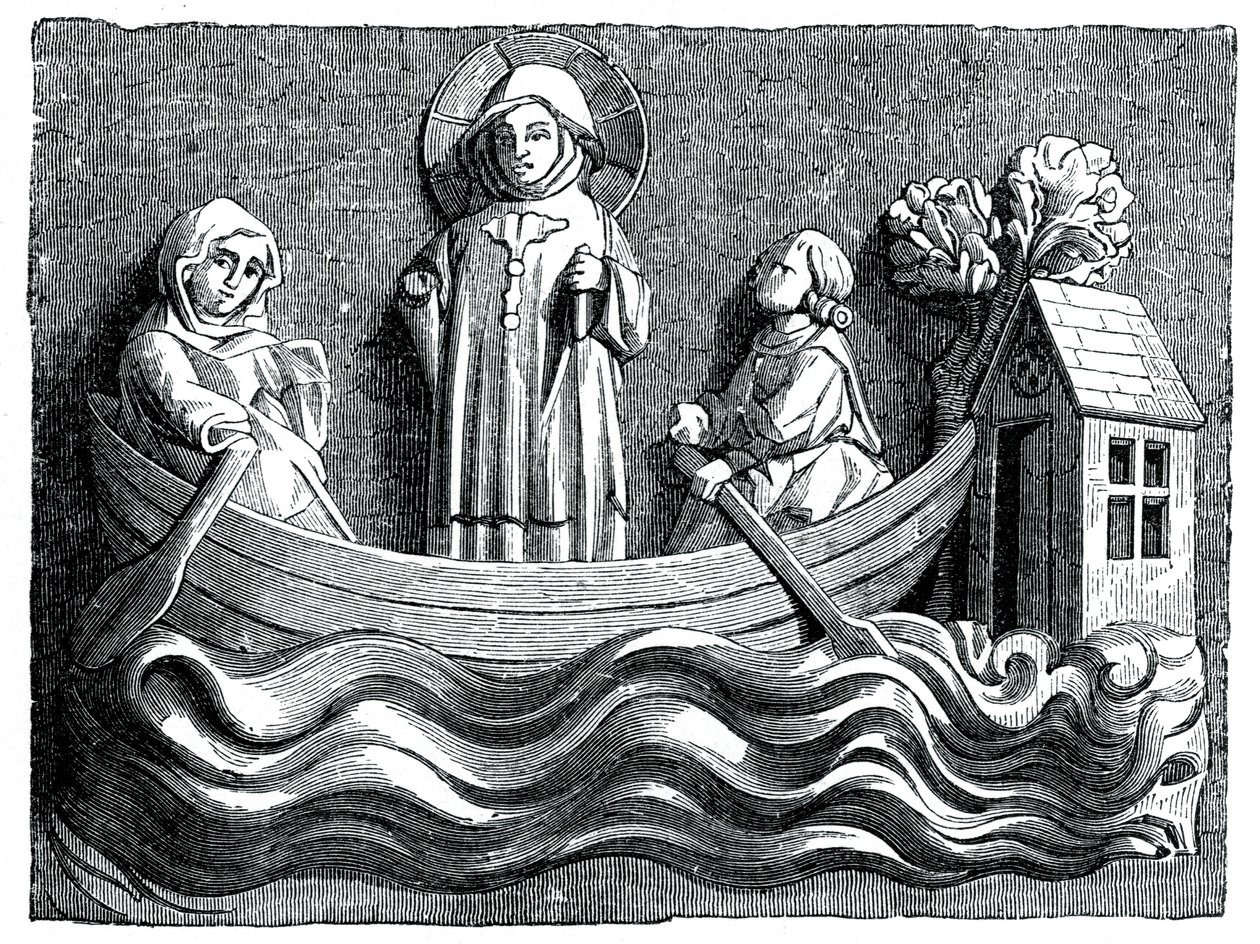 St Julian och St Basilissa, hans hustru, förmedlar Kristus i sin båt, 1200-talet 1870 av Unbekannt