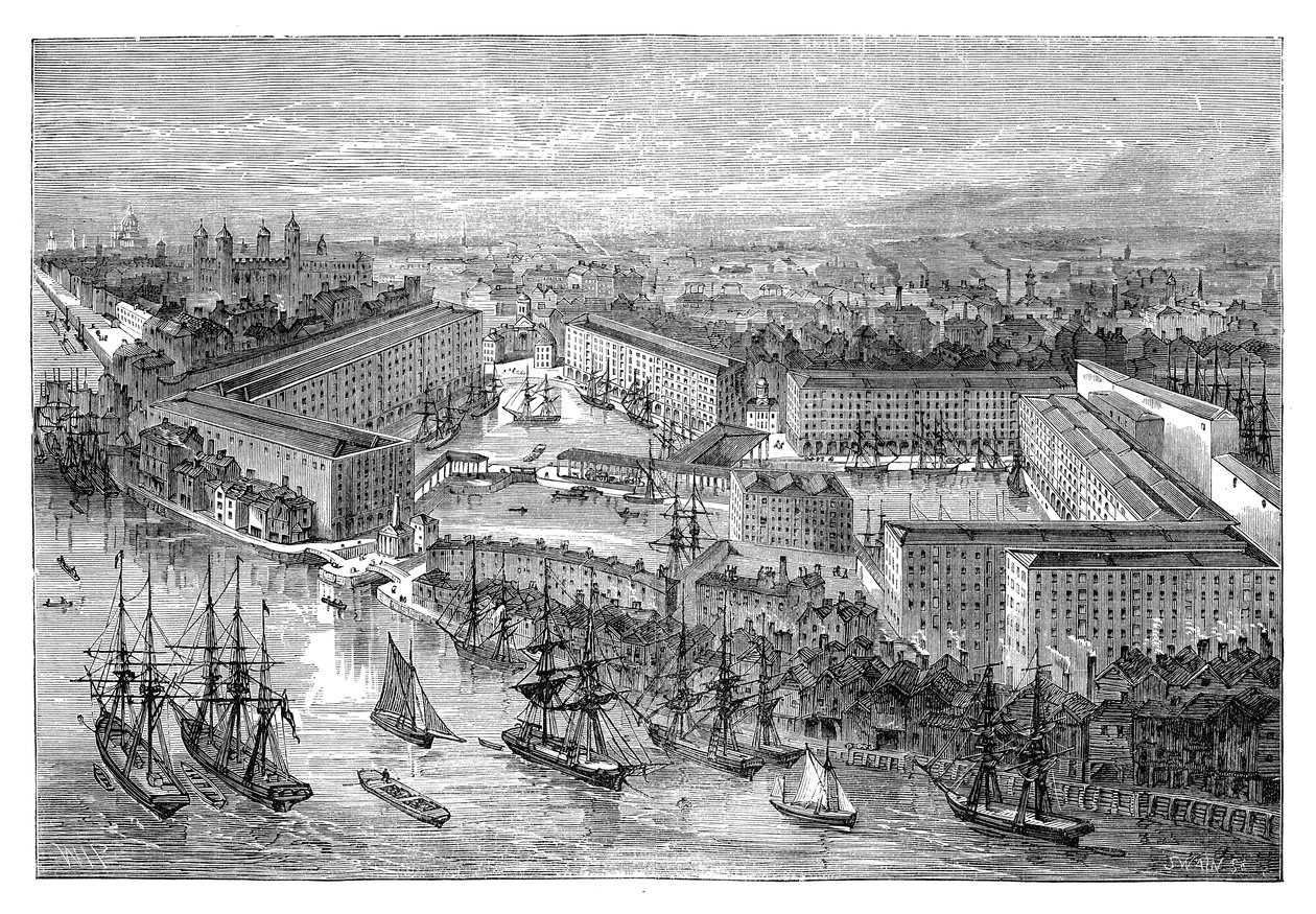 St Katherines Docks, London, sent 1800-tal av Unbekannt