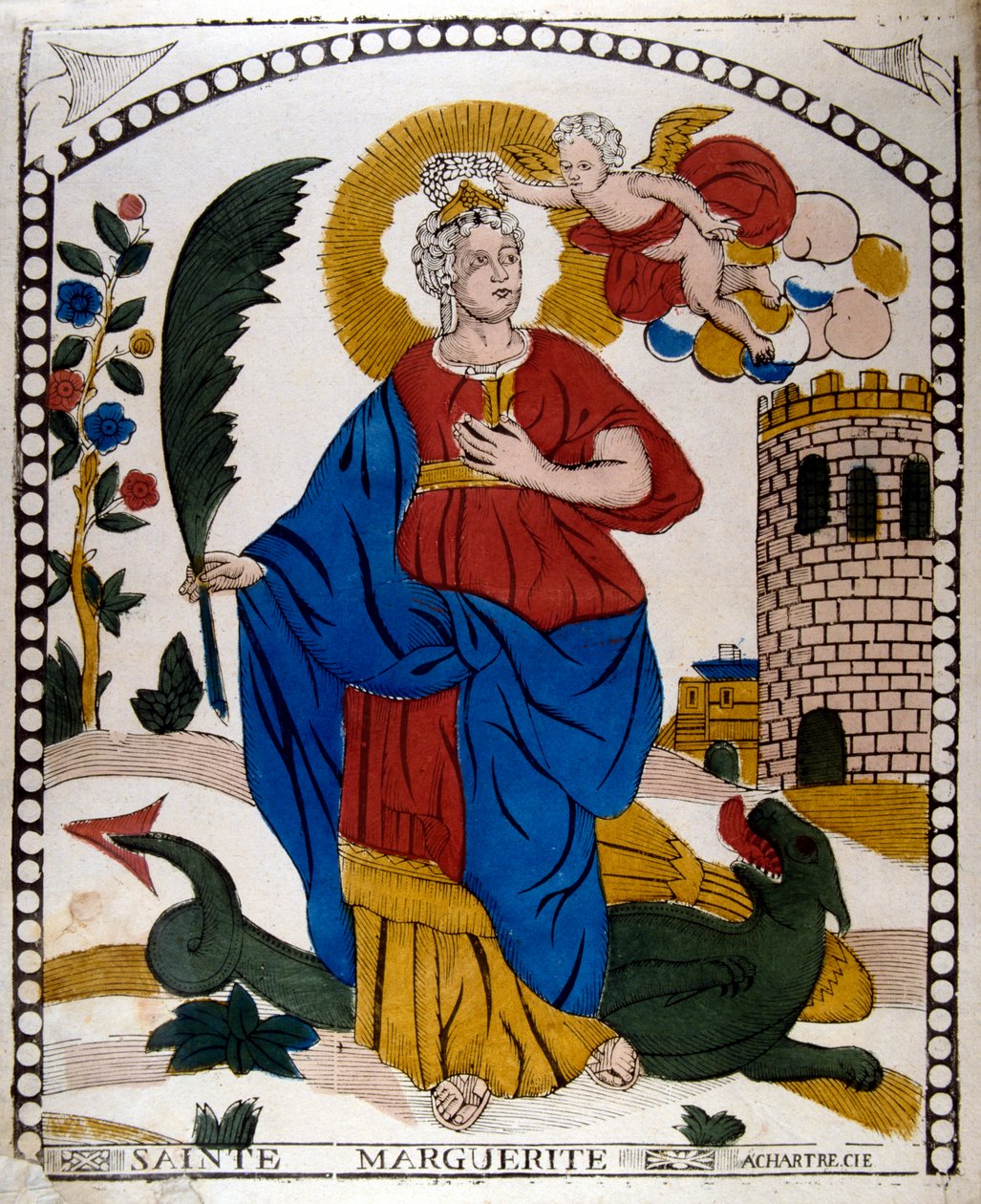 St Margaret eller Marina av Antiochia, tidigt 300-tal jungfrukristen martyr, 1800-talet av Unbekannt