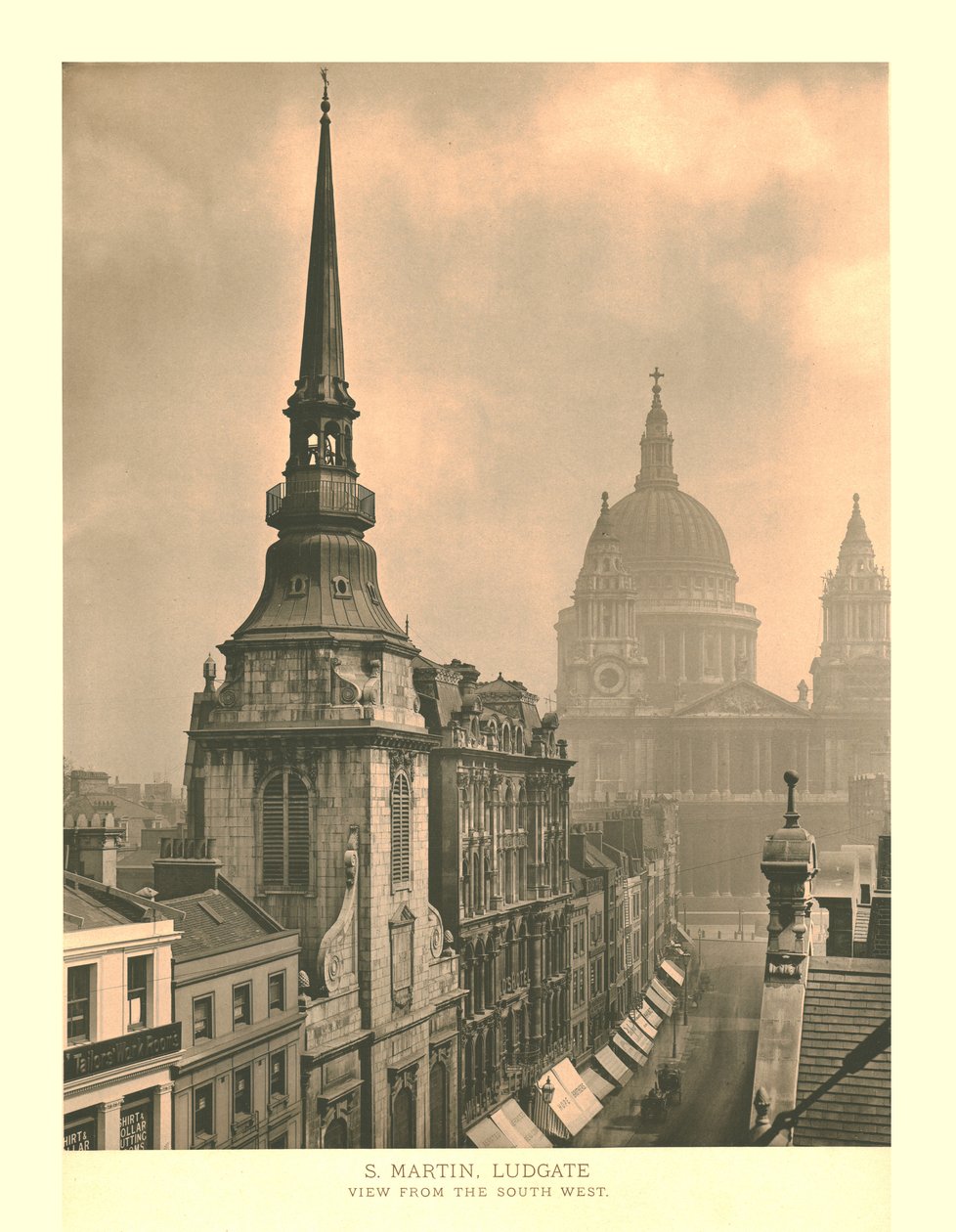 St Martin, Ludgate, Utsikt från sydväst, mitten av slutet av 1800-talet. av Unbekannt