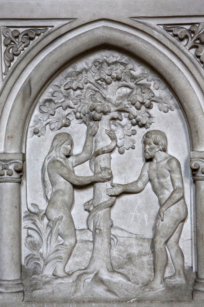 St Martins katolska kyrka, Villers sur Mer, Frankrike. Lättnad. Adam och Eva av Unbekannt