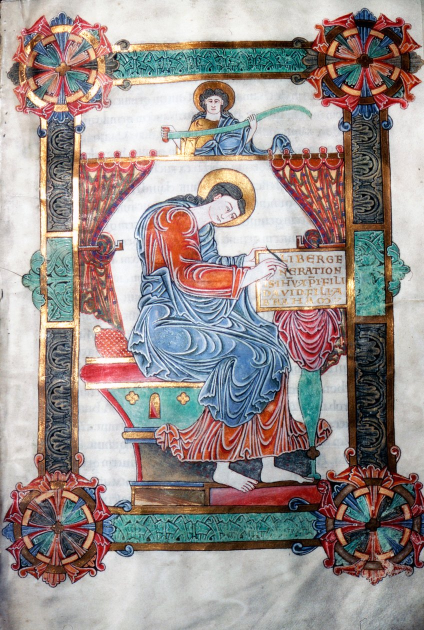 St. Matteus skriver sitt evangelium, anglosaxiskt arbete, c1062-65. av Unbekannt