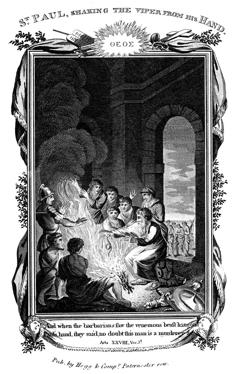 Aposteln Paulus skakar huggormen ur sin hand, c1808 av Unbekannt